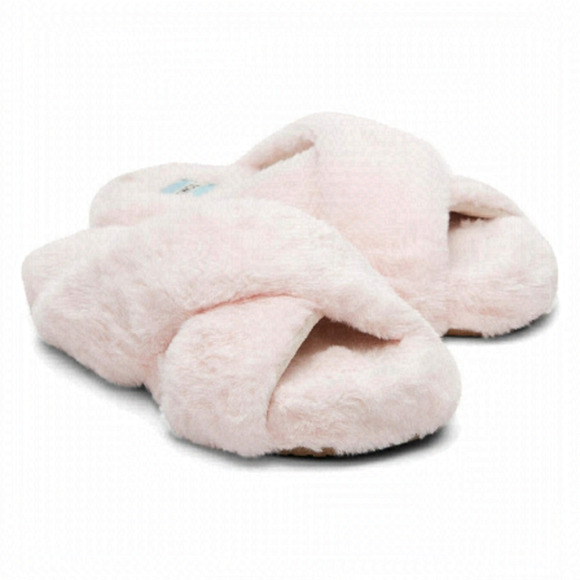 TOMS Susie Eva Furry Slippers Shoes Pink Faux Fur House Bedroom NIB NWT - Picture 1 of 8